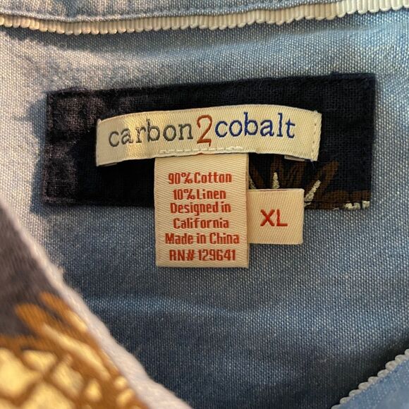 Carbon 2 Cobalt Button Up Short Sleeve Shirt Men XL Blue Pineapples Linen Cotton - Picture 2 of 6
